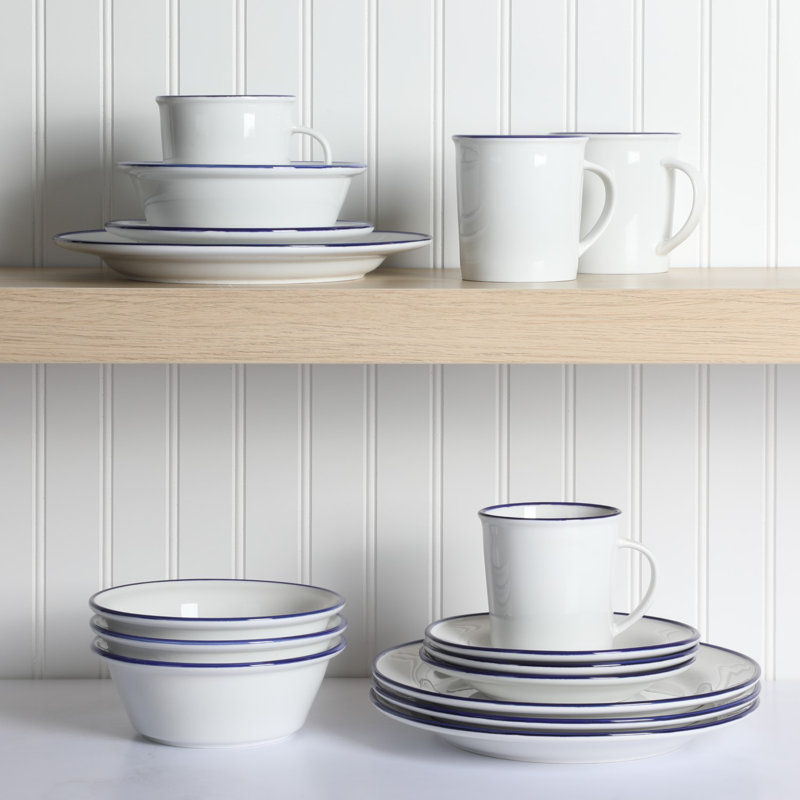 Service de vaisselle en céramique Martha Stewart Cliffield - Service pour 4, Blanc / bleu