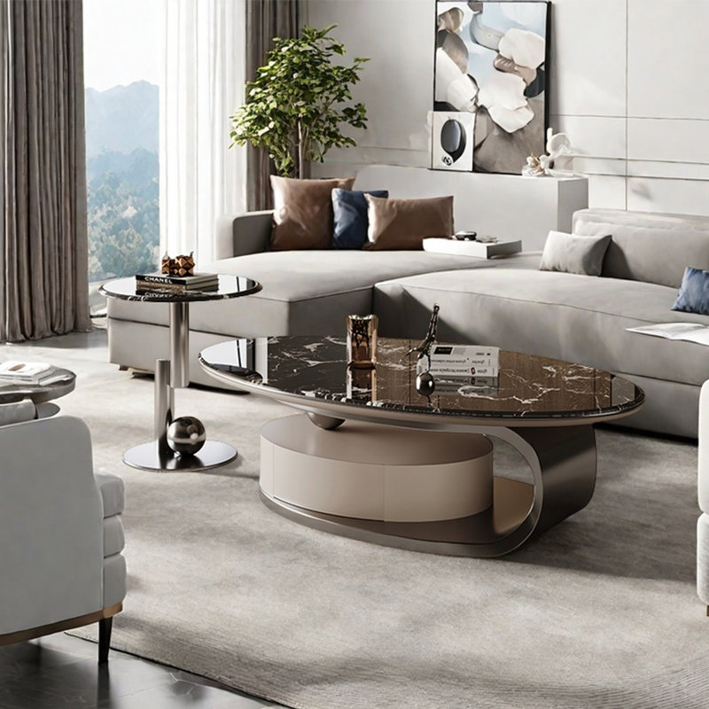 Table basse Super Crystal Stone, Noir / blanc, H 16,5 po x L 47,2 po x l 27,6 po