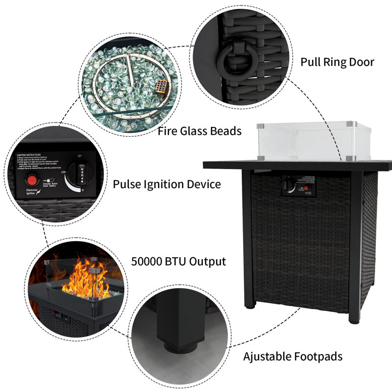 28'' Brown Stainless Steel Propane Fire Pit Table