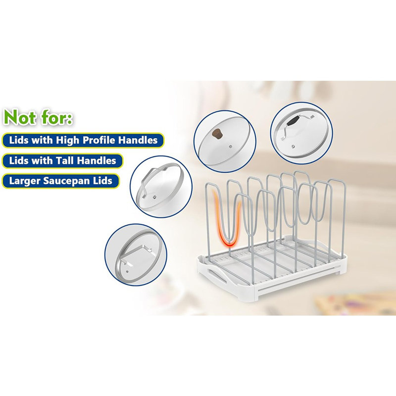 Adjustable Bakeware Organizer & Pot Lid Holder Rack, Expands 12.6''–21.5'', 7.7'' Deep, For Pots, Cake Moulds, Cutting Boards & Cookware – Gs02ss