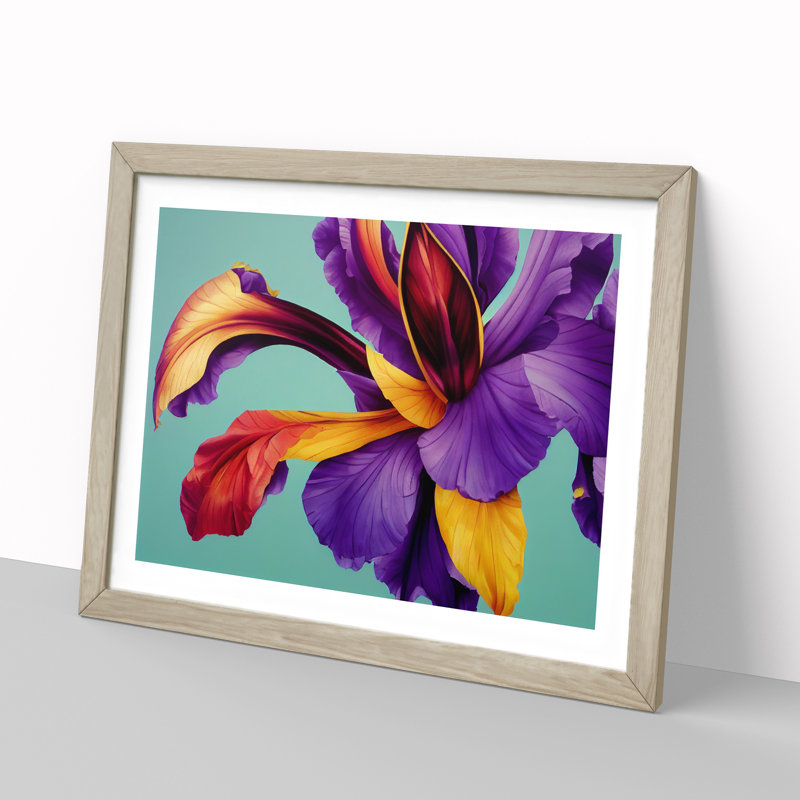 Futuristic Modern Flowers - Single Picture Frame Print, 46cm H x 64cm W x 2cm D, Oak Framed