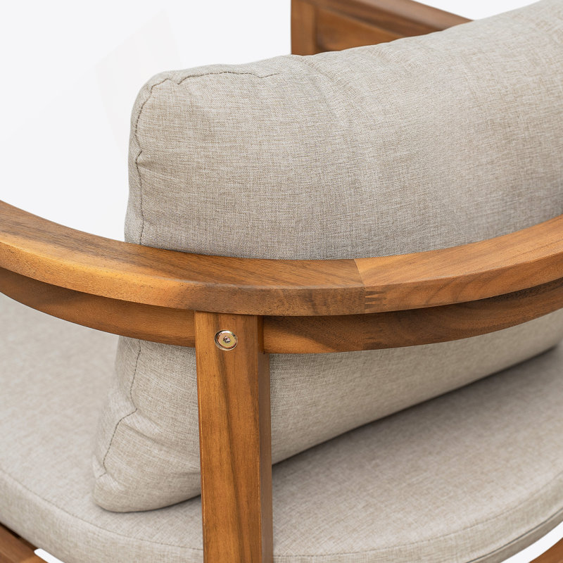 Tabouret d'extérieur en bois de teck avec coussin beige, ensemble de 2, Teck