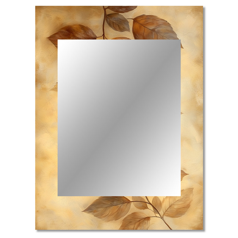 Brown Faded Sepia Leaves VI - Leaves Decorative Mirror, Traditional Wall Mirror, Printed Metal Art, 40" x 30"