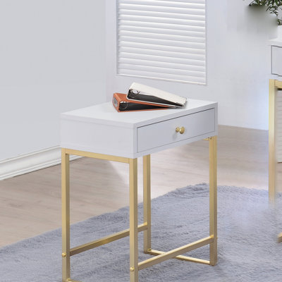 Coleen White & Brass Finish Accent Table