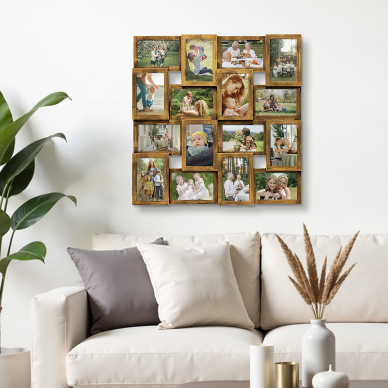 Cadre photo mural, galerie Collage, 16 photos, Brun rustique