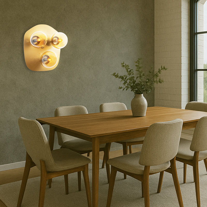 Applique murale globe en verre 3 lumières, Doré