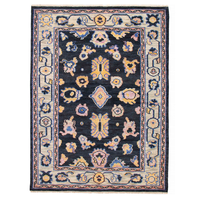 Tapis moderne bleu marine Oushak 9 pi 2 po x 12 pi 2 po