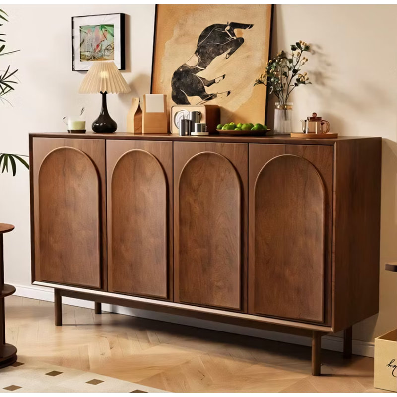 Modern Solid Wood Sideboard Cabinet Storage Buffet with Drawers & Arched Door Design