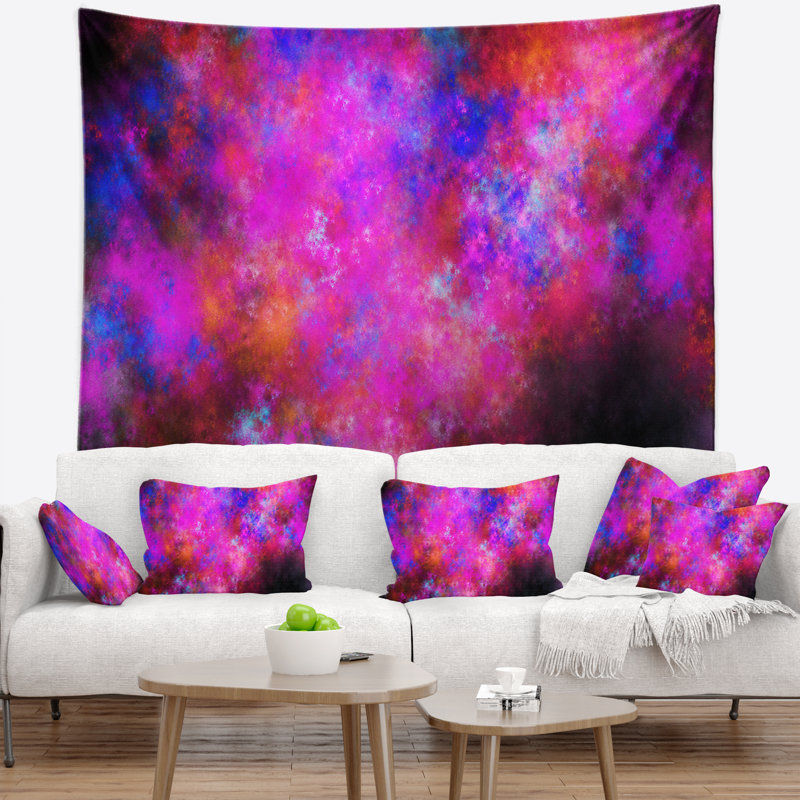 Tapisserie abstraite rouge bleu ciel étoilé fractal, H 78 po x l 92 po