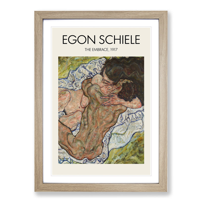 The Embrace by Egon Schiele - Picture Frame Painting, 36cm H x 27cm W x 2cm D, Oak Framed