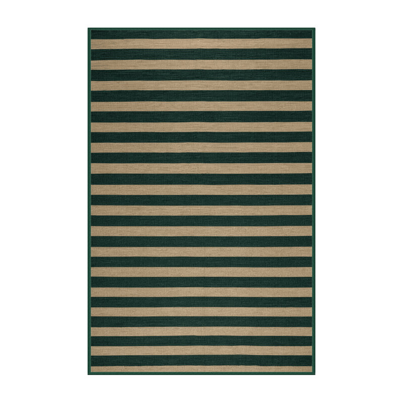 Machine Washable Horizontal Stripes Green Area Rug, Rectangle 2' x 3'