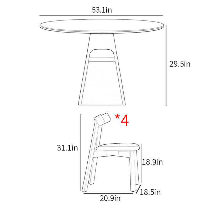 Modern simple family dining table sets, 29.5" H x 53.1" L x 53.1" W
