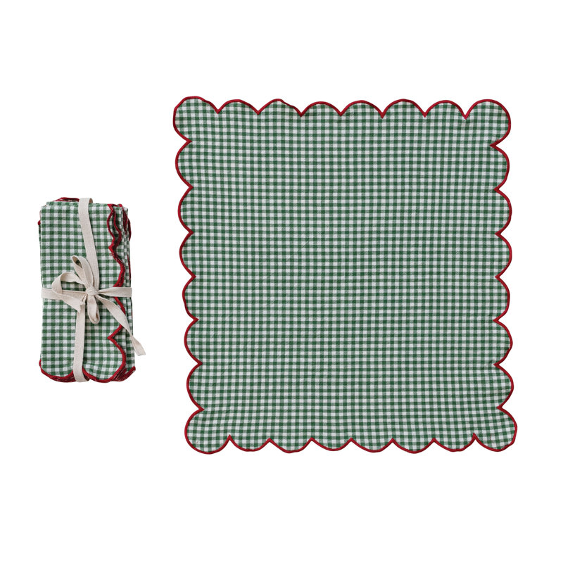 Scalloped Cotton Check Napkin Set