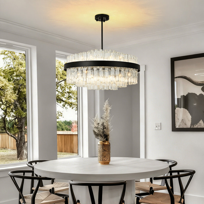 Crystal Chandelier Round Chandeliers for Living Room, 30cm H x 60cm W x 60cm D, Black