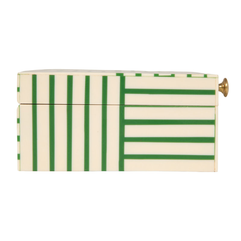 Jona Green & White Striped Resin Storage Box, Green