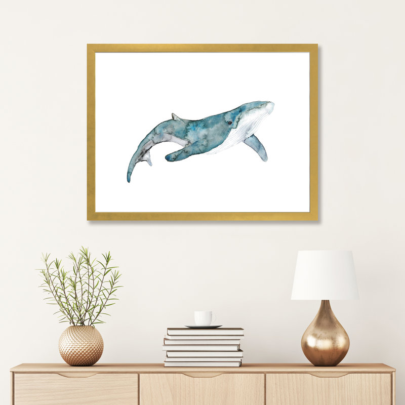 Art de baleine, H 16 po x l 24 po x P 1 po, Papier encadré doré