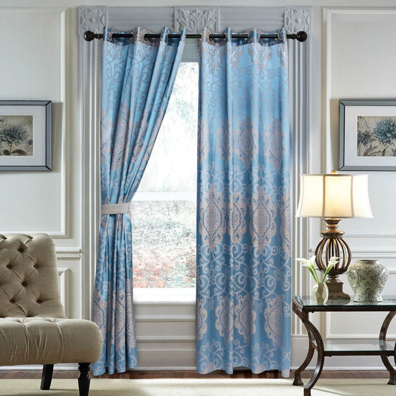 Dolce-Mela Cotton Blend Blackout Curtains / Drapes Single Panel, Sky Blue/Gray
