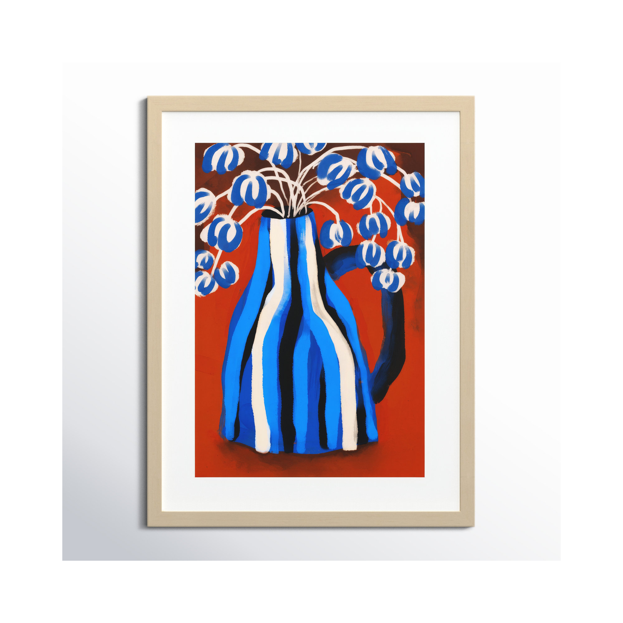 Striped Vase by Treechild Wood Framed Wall Art Print, 25" H x 19" W, Brown