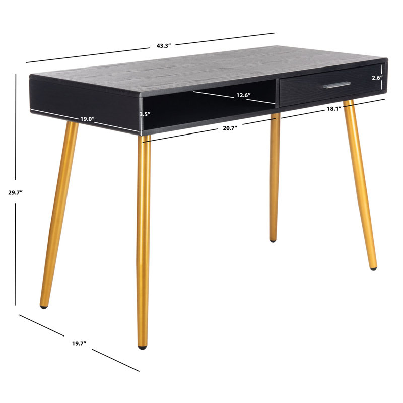 Saxatil Metal Base Writing Desk, Black/Gold