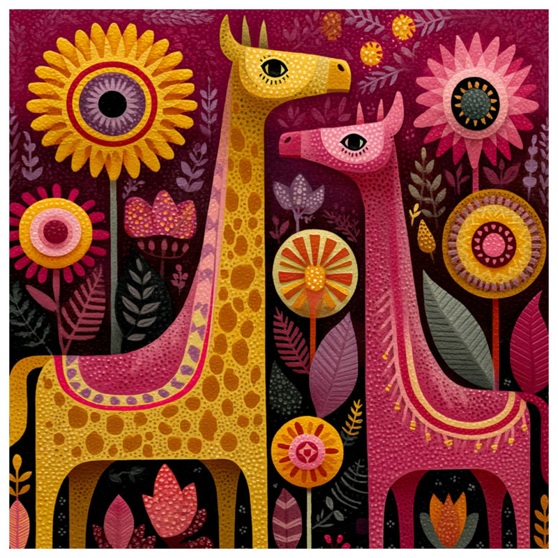 Girafes stylisées avec couvertures de fleurs, L 60 po x H 80 po