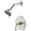 Garniture de douche de la collection Stilleto seulement: pomme de douche ronde à 3 fonctions de 4 po, ensemble de poignée simple et soupape brute incluse - nickel brossé-36865916