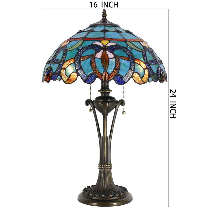 Lampe de table Tiffany en verre coloré bleu vert 16 x 16 x 24 pouces