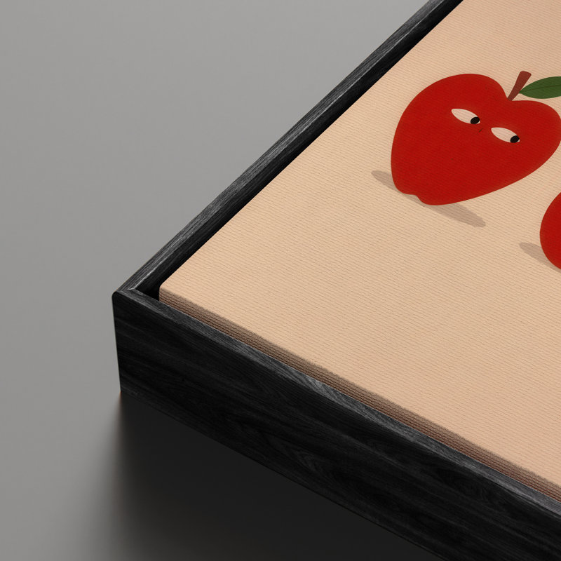 «Playful Apples and Cherries with Expressive faces», reproduction d'art encadrée, H 24 po x l 36 po, Noir