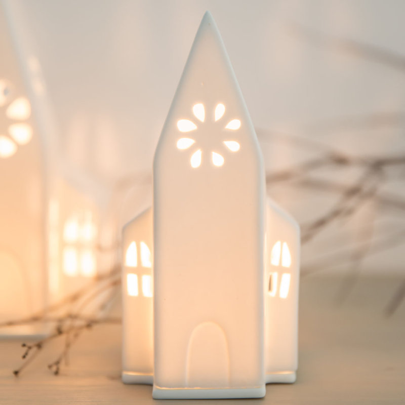 Porcelain Village House Church, 7.1" H x 3.5" W x 3.5" D