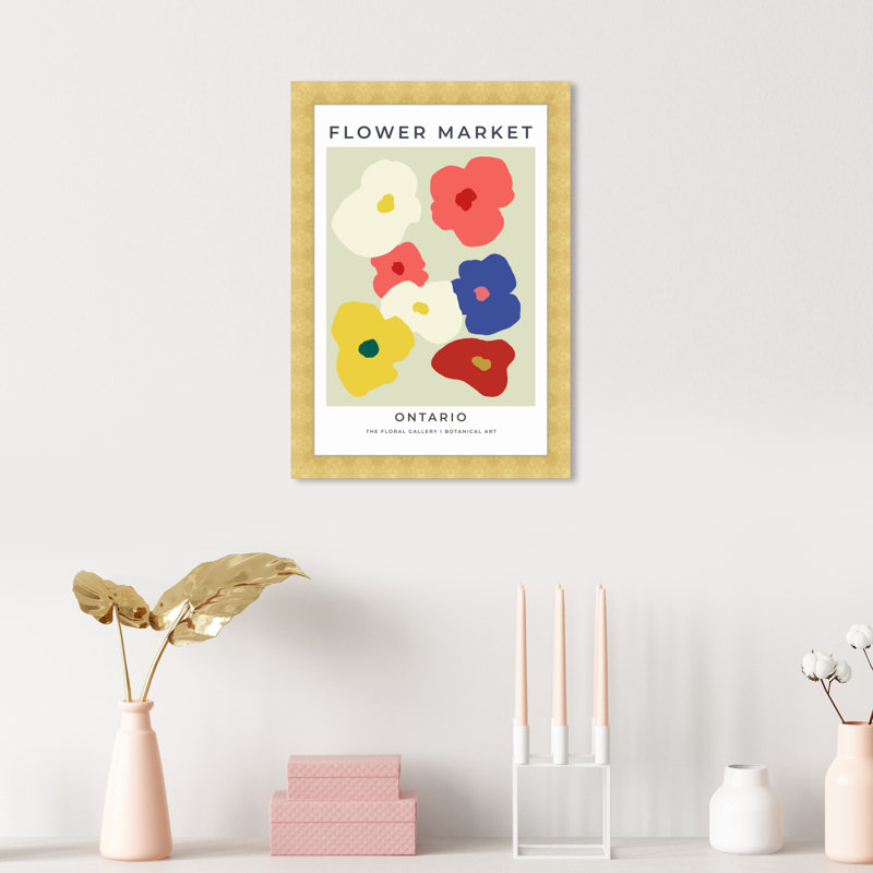 «Pink Modern Floral» par - Reproduction encadrée, H 17 po x l 12 po, Or
