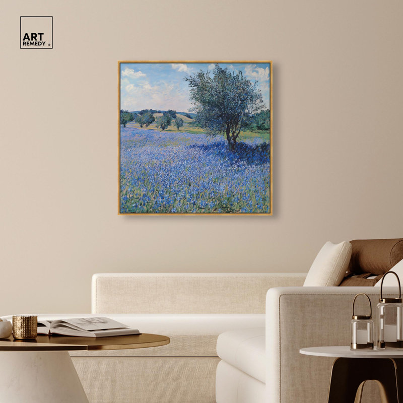 Toile Bluebonnet Meadow II par Art Remedy, H 41 po x l 41 po, Doré, Cadre flottant
