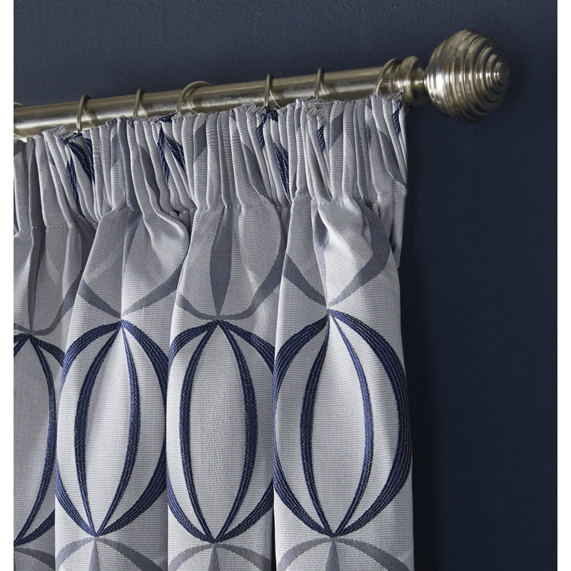Maldonado Owen Pencil Pleat Room Darkening Curtains, Navy, 168 W x 183 D cm