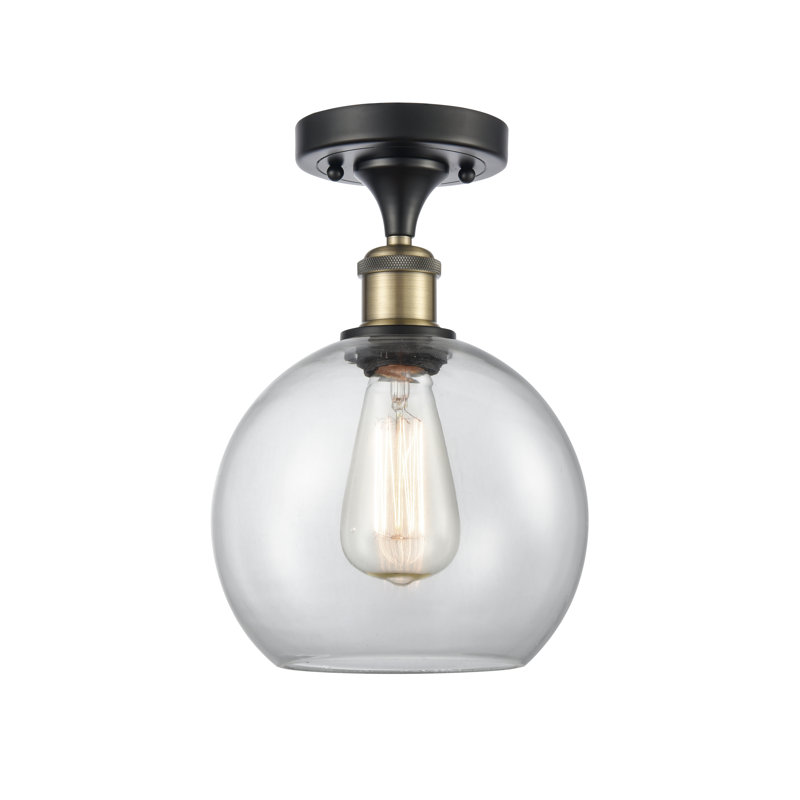 Plafonnier semi-encastré 1 lumière 8 po Cindi, DEL, Transparent, Noir / laiton antique