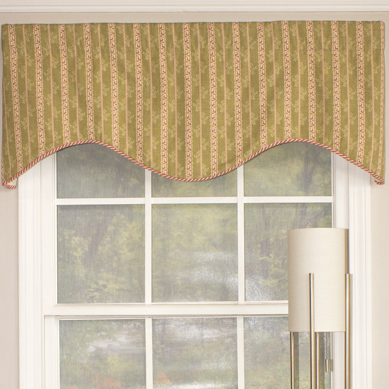 Rose Cotton Blend Striped Scalloped Window Valance