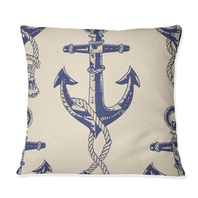 Blue Beige Nautical Anchor - Coussin décoratif nautique
