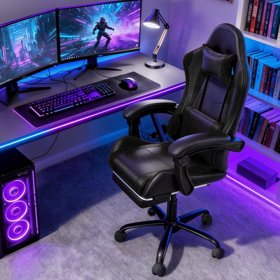 PU Leather Adjustable Gaming Chair, Ergonomic Desk Computer Chair with Headrest, Footrest and Lumbar Support