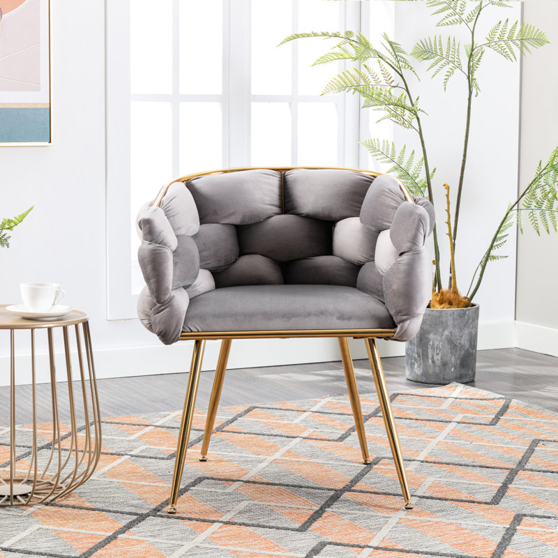 Chaise moderne en velours pour chambre à coucher | Texture douce et tricot unique de 28,46 po de profondeur x 21,85 po de largeur et de 29,16 po de hauteur, gris confortable