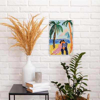 Romantic Beach Couple Abstract Colorful Peaceful Palm Tree Coastal Wall Art Print