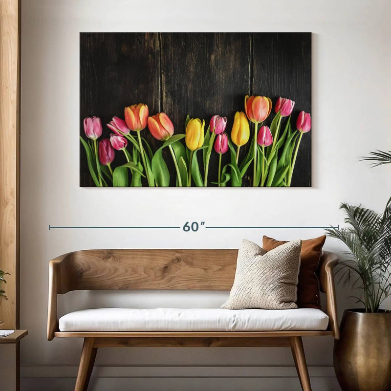 Harnek tulipes sur bois, H 32 po x l 48 po