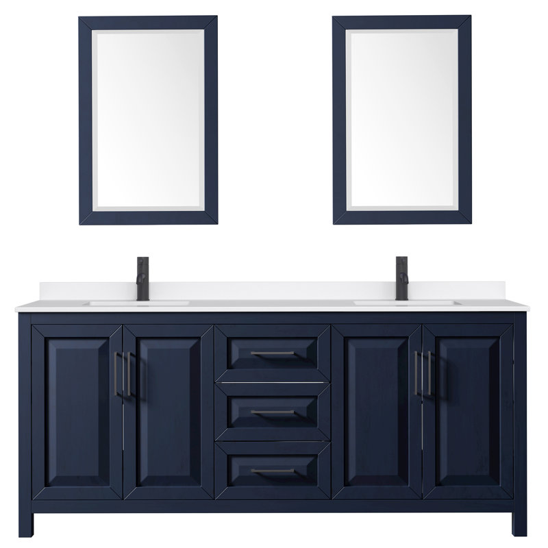 Daria 80 in. with Mirror Vanity, Giotto Quartz, Blue, Matte Black