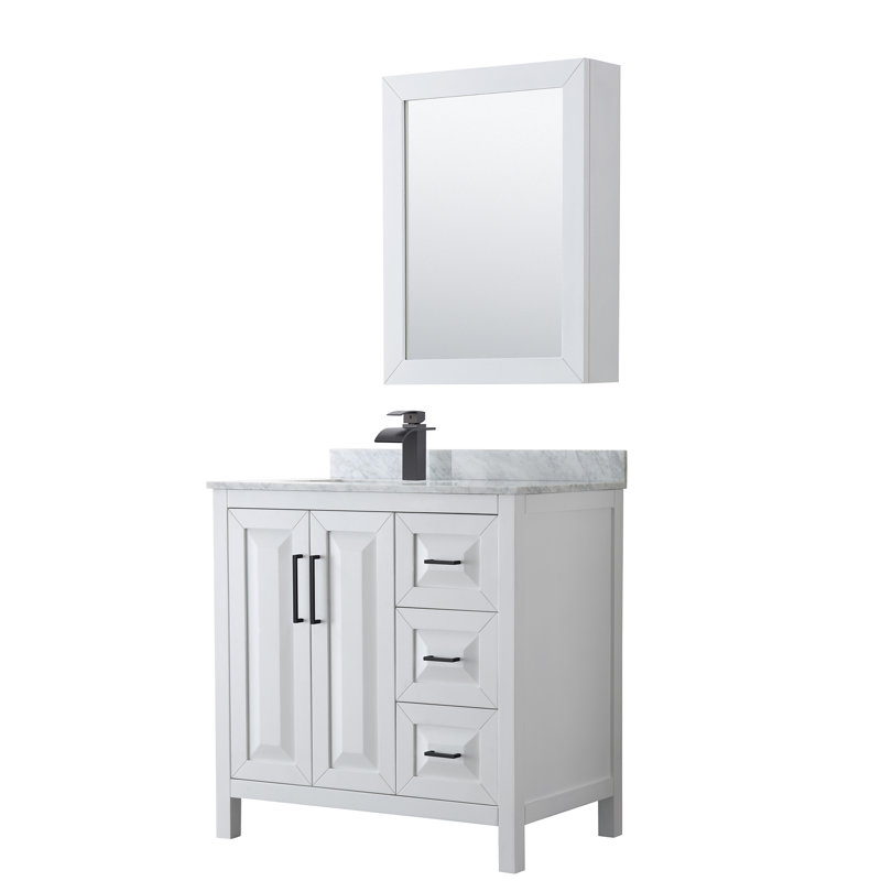 Daria 36'' W Single Vanity, White Marble, Dark Espresso, Matte Black