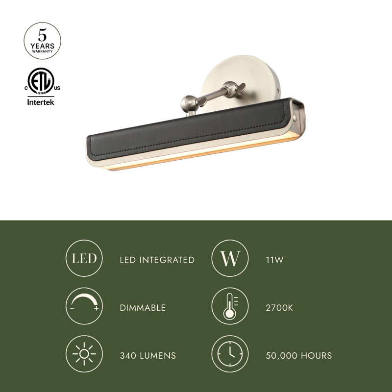 Valise Dimmable LED Wall Mounted Picture Light, Aged Nickel/Tuxedo
