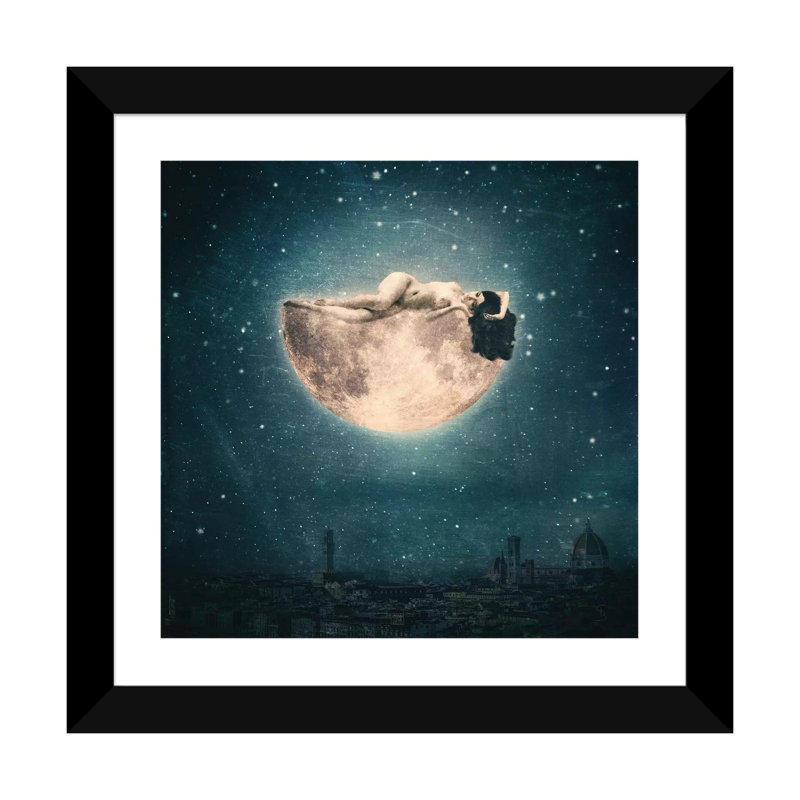 « Moon Reverie » par Paula belle Flores-impression d’art graphique, Papier encadré noir, Blanc, H 24 po x l 24 po x p 1 po