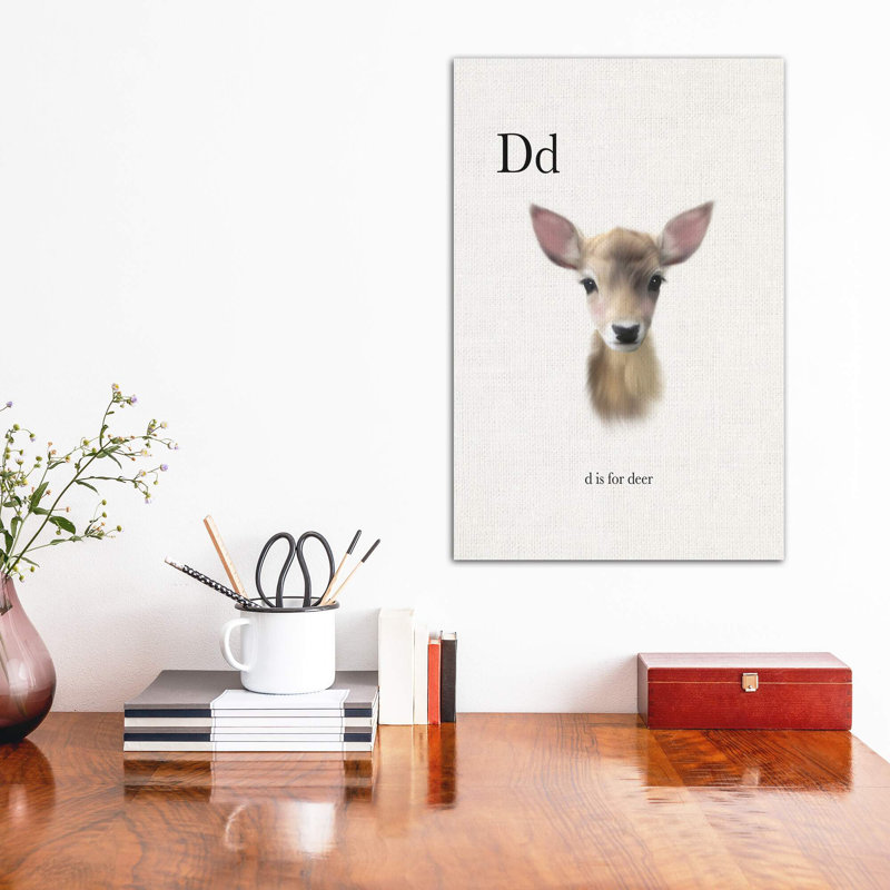 Décoration murale pour enfants «D Is For Deer», H 48 po x l 32 po x P 1,5 po, Toile tendue