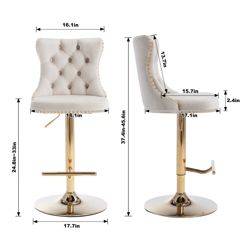 Aimili Swivel Upholstered Adjustable Height Counter Stool with Solid Wood Frame, White