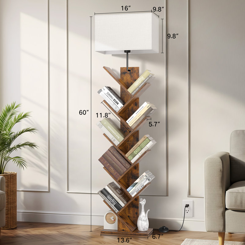 Bookcases With Led Light And Remote Control, 9-Tier Column Floor Lamp, Brown