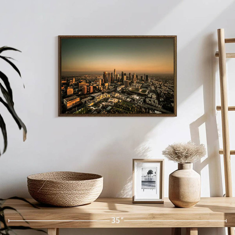 Los Angeles, ciel sépia, 19 po x 13 po, Cadre flottant en noyer