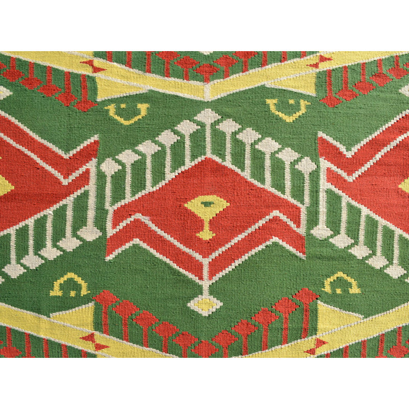 Tapis vert/rouge handwoven à tissage plat