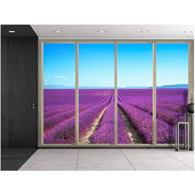 Champ couvert de rangées de fleurs mauves, L 100 po x l 144 po