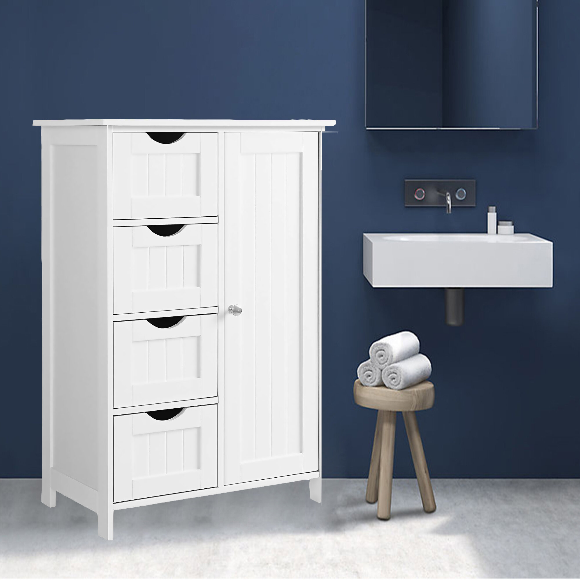 Almetter Freestanding Bathroom Cabinet with Drawers Lark Manor