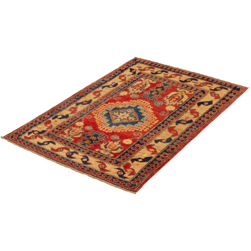 Tapis rouge Gazni noué à la main 3 pi 8 po x 5 pi 5 po